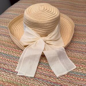 Lady Hagen Tan and Cream Sun Hat with Bow